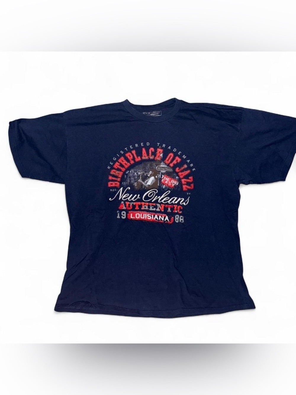 Vintage Nike Navy New Orleans Birthplace of Jazz Graphic Tee Sz XL
